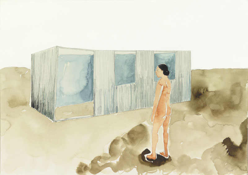 01 Oriana frente a la obra de David Goldblatt, acaurela sobre papel, 36 x48 cm, .jpg